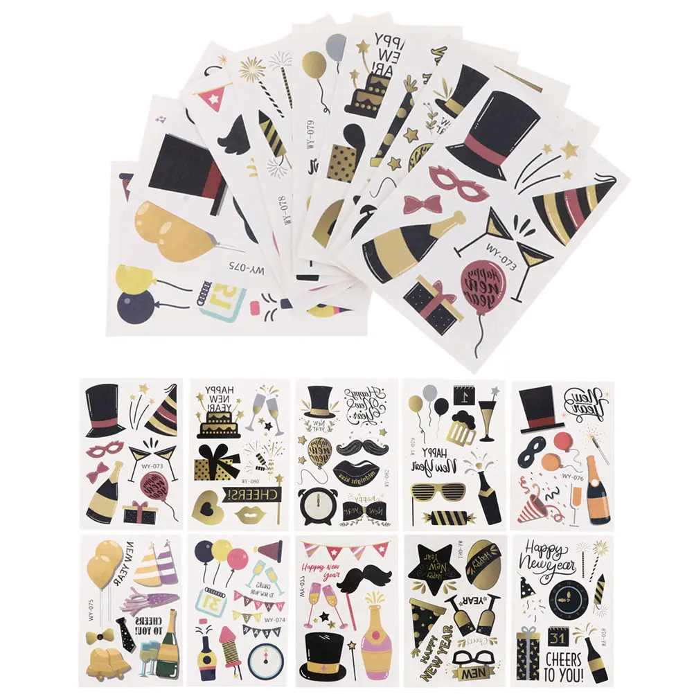 

20 Sheets Waterproof Temporary Tattoos Stickers for Body Paper New Year Party Favors Year's Day Xmas Gifts
