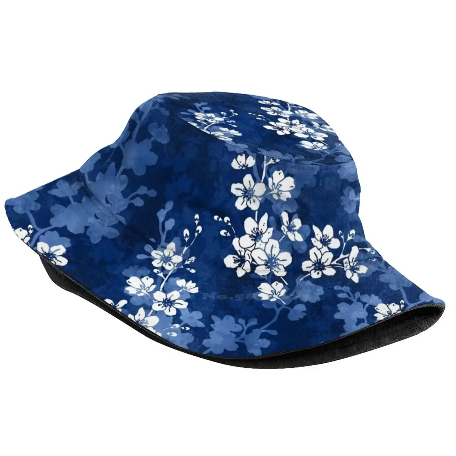 Sakura Blossom In Deep Blue Outdoor Sun Fishing Panama Hats Sakura Cherry Blossom Japanese Flowers Floral Repeat Pattern