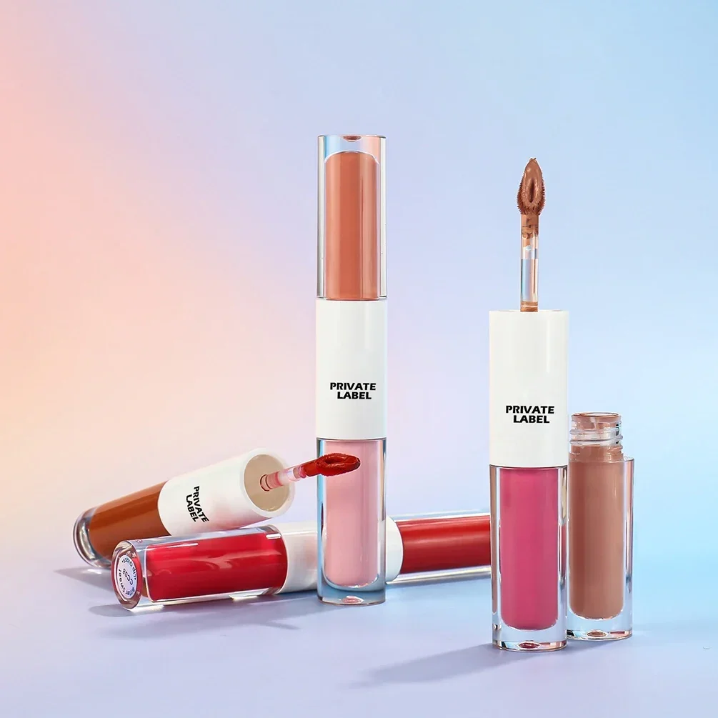 Private Label Double Headed Lip Gloss Custom Logo Waterproof Moisturizing Durable Mist Matte Long Lasting Makeup Wholesale