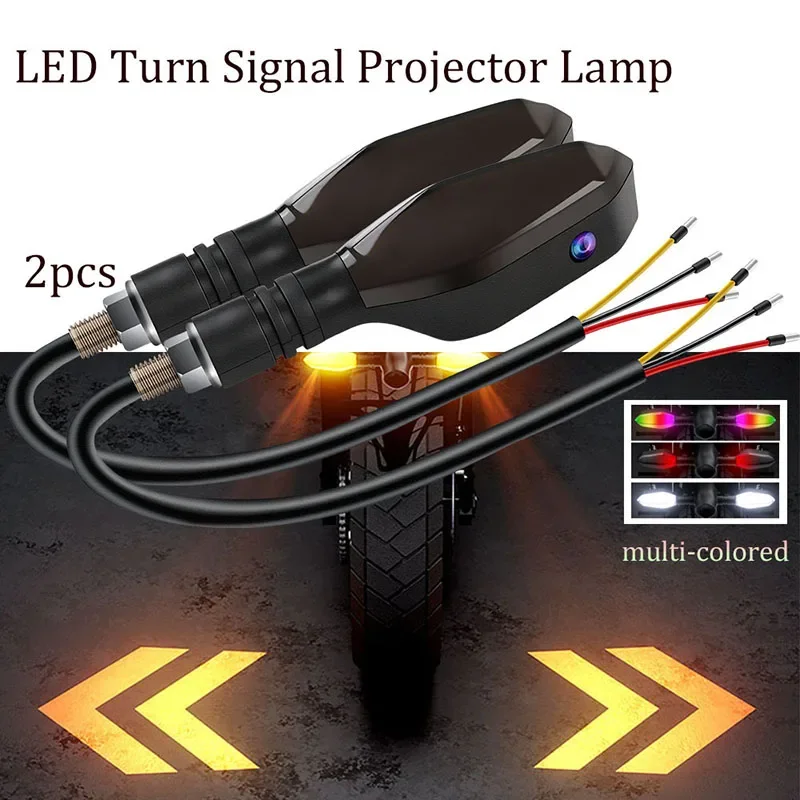 A pair of motorcycle LED turn signals, projection lamp sequential flow flashing indicator running lights, motorcycle accessories
