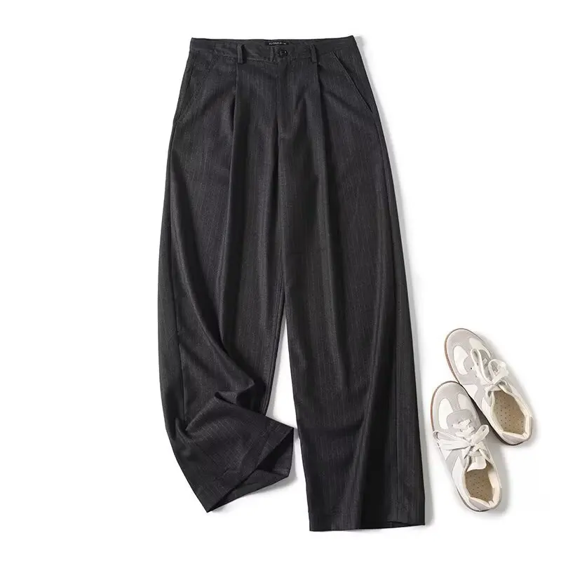 Maxdutti Autumn Women's Pants French-style Lazy Retro Striped Straight-cut Pants Minimalist Suitable For Commuting Trousers Wome