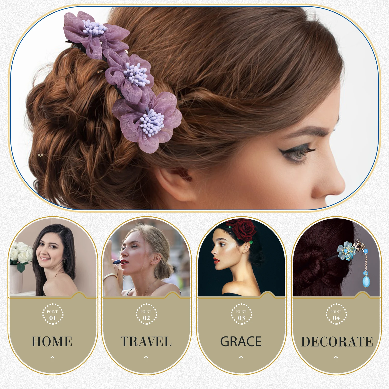 

4pcs Flower Accessories Bun Maker Mesh Fabric Chignon Toppers Long Styling Tools Hair Bun Makers Hair Elastics Braiding Lazy