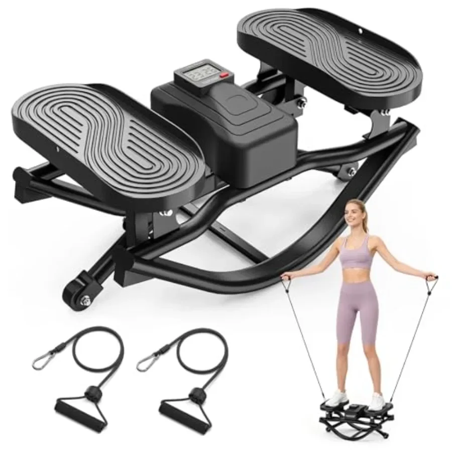 

Home exercise rock stepper, EVA foam, black, portable side-to-side motion with resistance bands for low-impact full-body workou