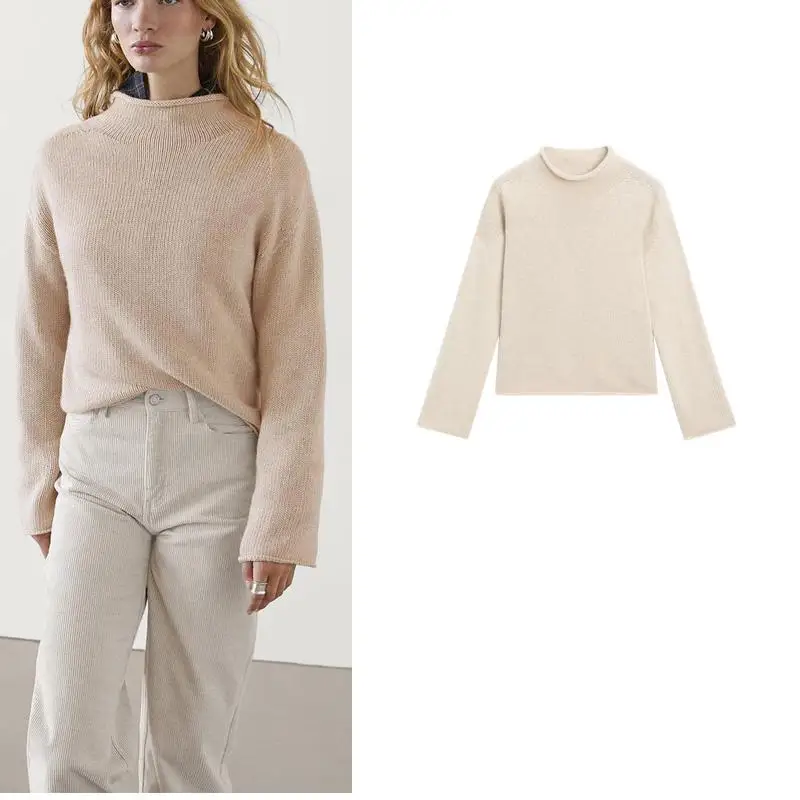 

Retro Lazy Sle High Collar Long Sve Knitted Sweater New Autumn Winter Women's Faion Polyester Fiber Loose Fit Crew Ne