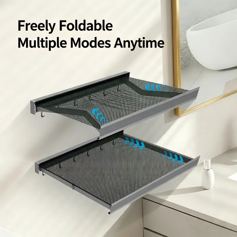 Punch‑Free Foldable Wall Mounted Clothes Hat Rack, Space‑Saving Retractable Hook Hanger Organizer, Multi‑Purpose Storage Holder