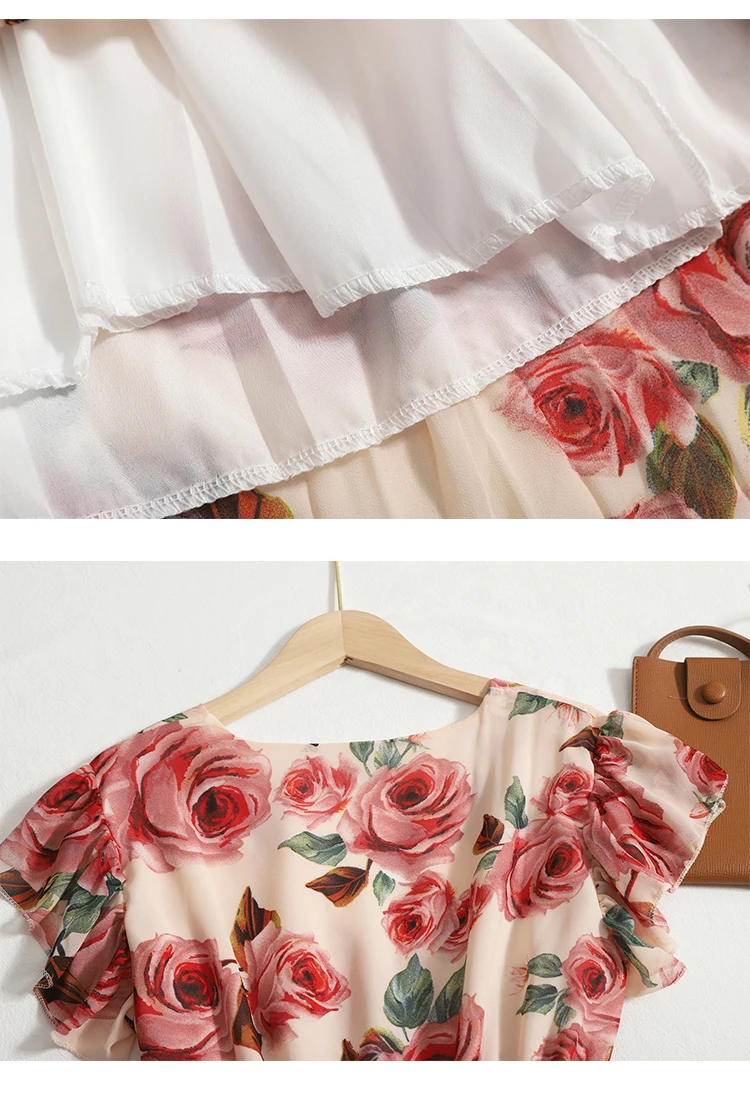 Boho Floral Print Sexy Ruffles Summer Chiffon Long Dress Party Elastic Waist Women V-Neck Casual Beach Pleated Dress