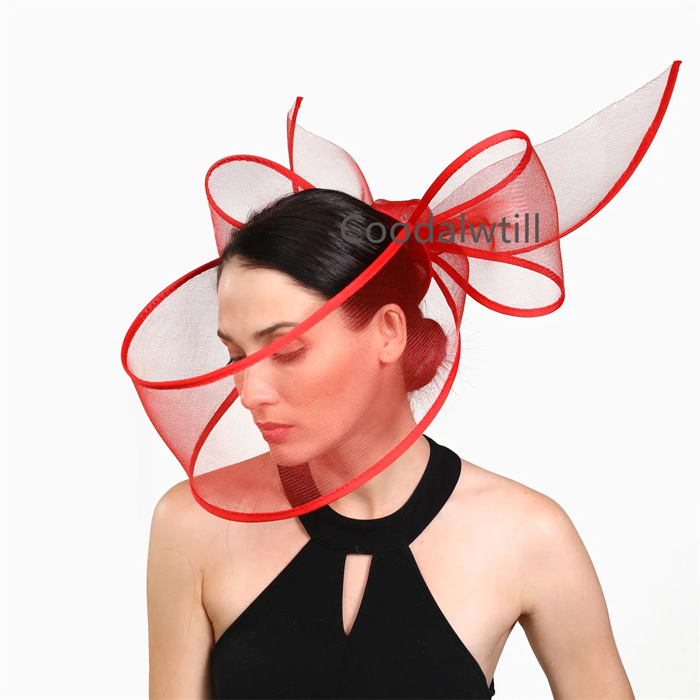 New Black White Red Fascinator Wedding Hat Formal Occasion Mother OF The Bride Women Mesh Headpiece Royal Ascot Party Chapeau