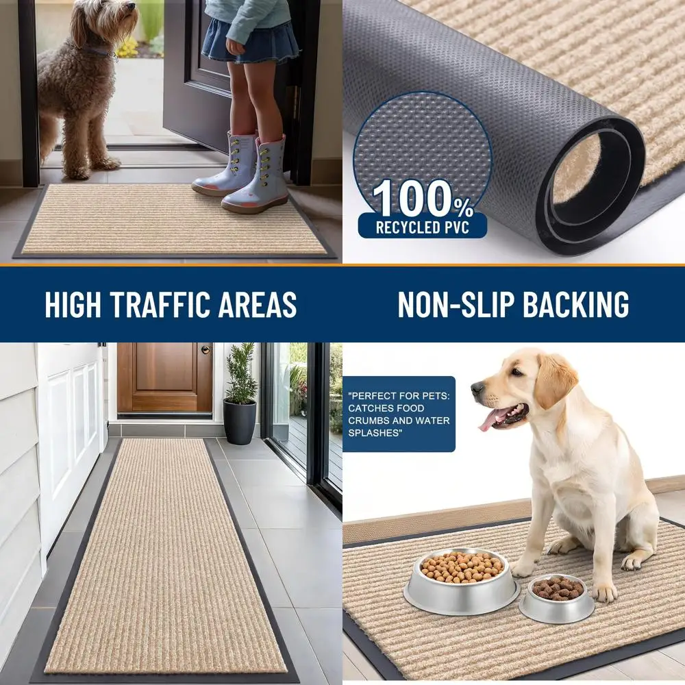 

Сверхмощный водонепроницаемый коврик для двери — вход в помещении/на открытом воздухе, устойчивый к выцветанию, легко чистится, низкопрофильный, 59x20 бежевый