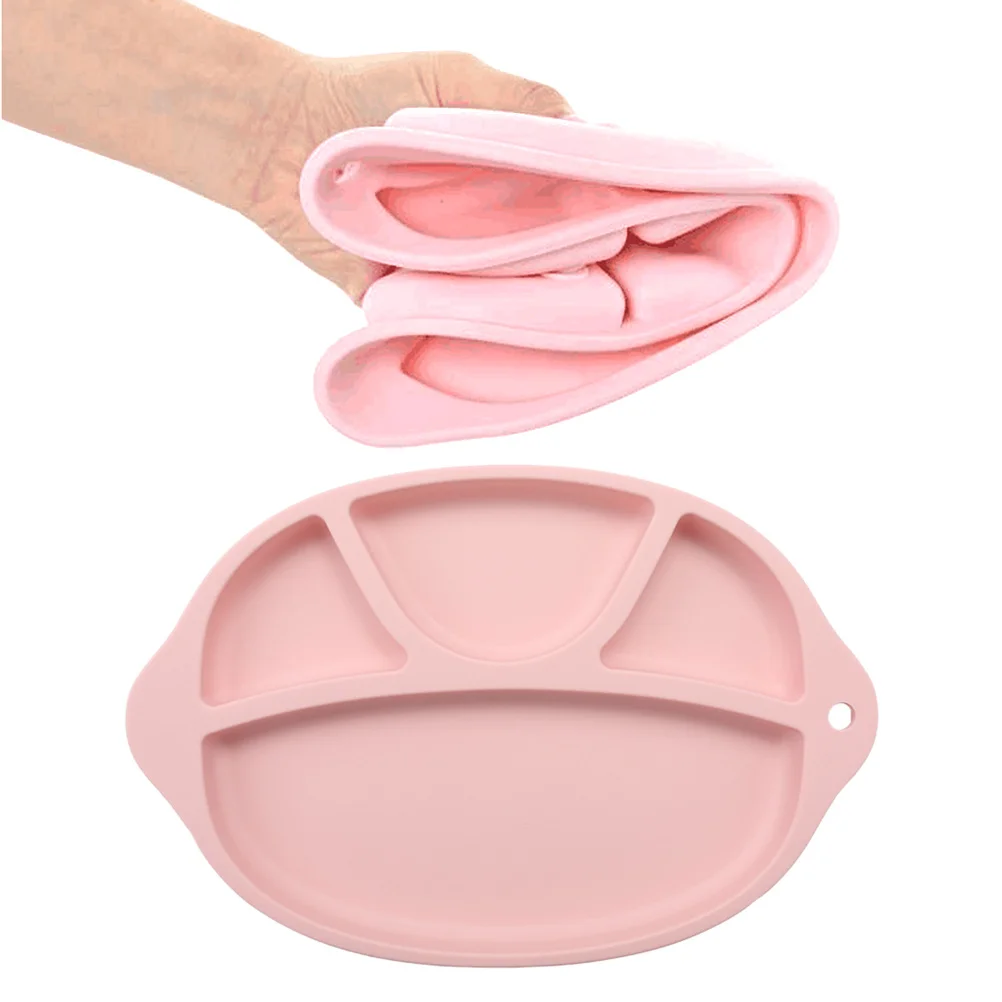 

One-Piece Silicone Placemat Plate 4 Compartments Non-Slip Baby Feeding Bowl Pink Tidy Organized Home Office Use Easy Clean