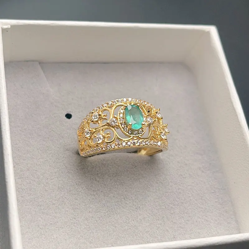 Fine Silver natural Emerald Rings for Women 4mm*6mm 0.5ct Natural Emerald Solid 925 Silver Emerald Jewelry