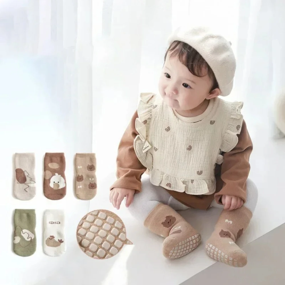 

5 пар детских носков, противоскользящие детские носки для малышей, От 0 до 5 лет, носки-тапочки с героями мультфильмов, аксессуары для теплого шланга в помещении