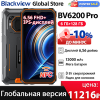 Blackview BV6200 Pro Rugged Phone 6.56'' FHD+ IPS Display  13000mAh Battety 18W Fast Charg 13MP Camera 128GB IP69 NFC Smartphone