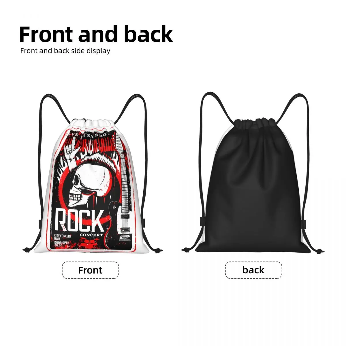 Retro Skull Guitar Rock Music Concert zaino con coulisse borsa da palestra sportiva per donna uomo Heavy Metal Festival Shopping Sackpack