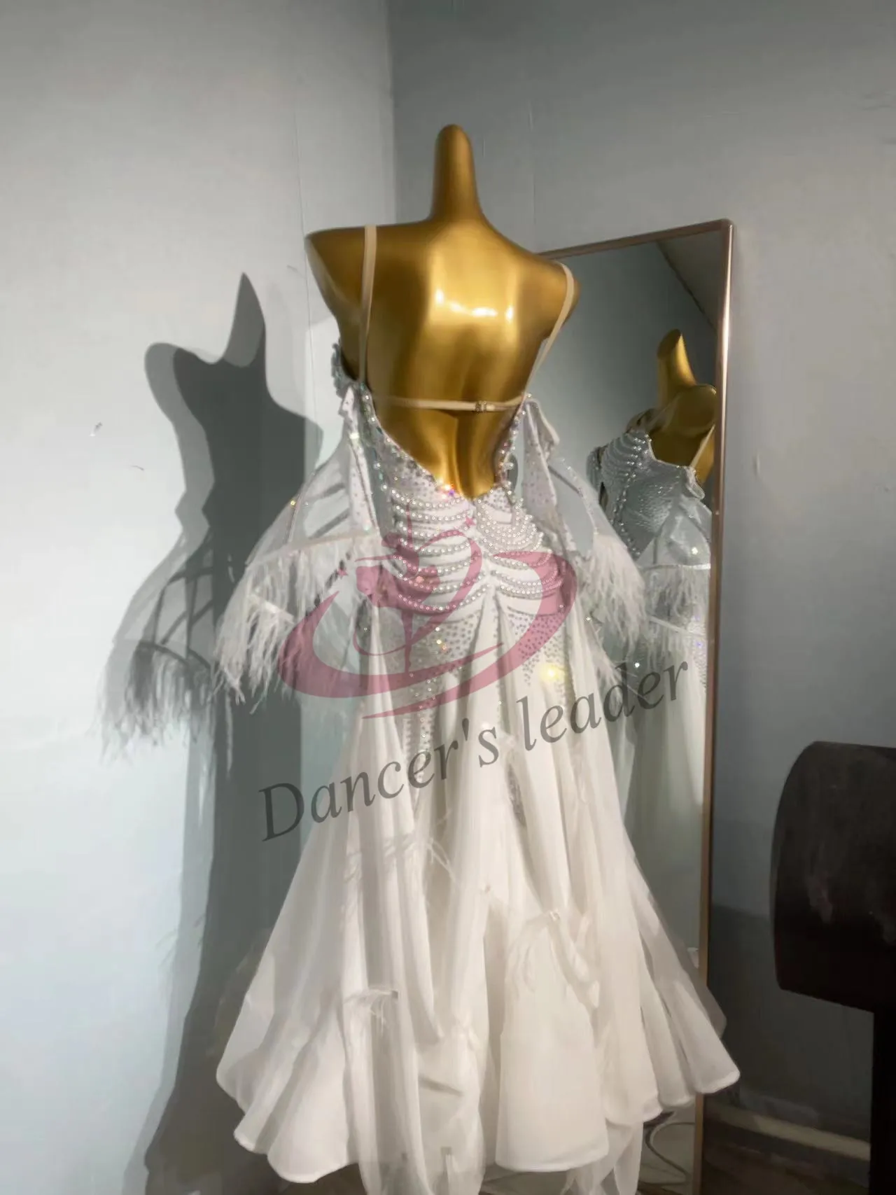 Latin Dance Dress High-end Customized Pearl With Diamond Large Skirt Dress Chacha Tango Female Adult Stage Professional Dress