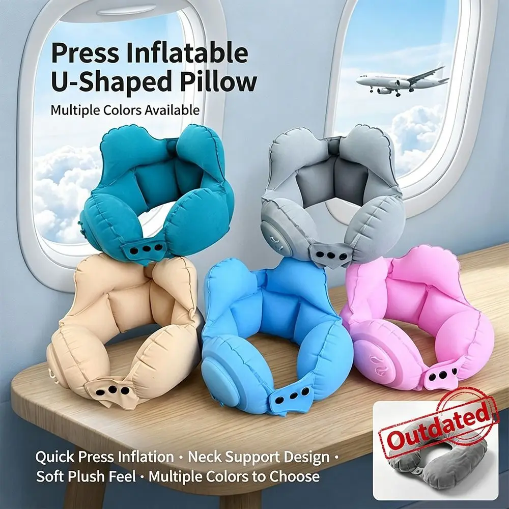 Adjustable Inflatable Neck Pillow Foldable Soft U Shaped Pillow Relieve Neck Pressure Ergonomic Airplane Neck Pillow