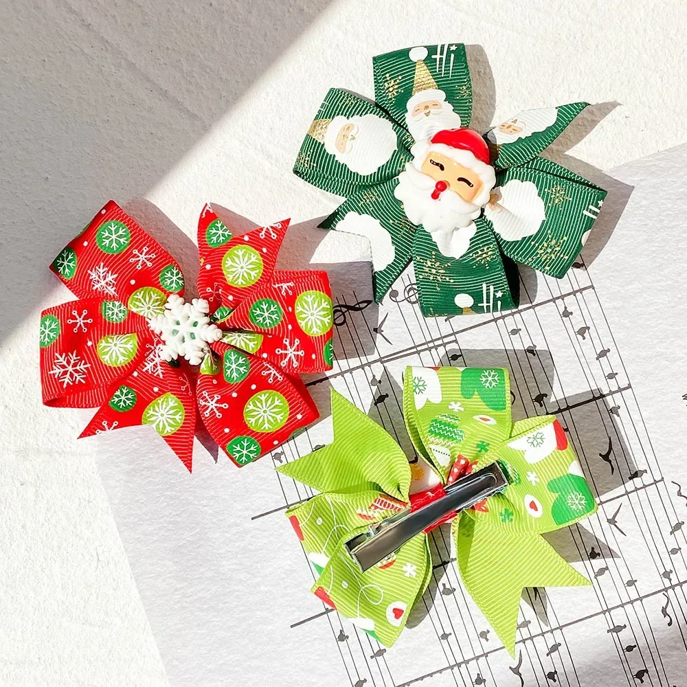 10 Pcs Girls Christmas Gifts Party Ribbon Bows Hair Clip for Kids Bowknot Hairpins Handmade Barrettes Hair Accessories 2024