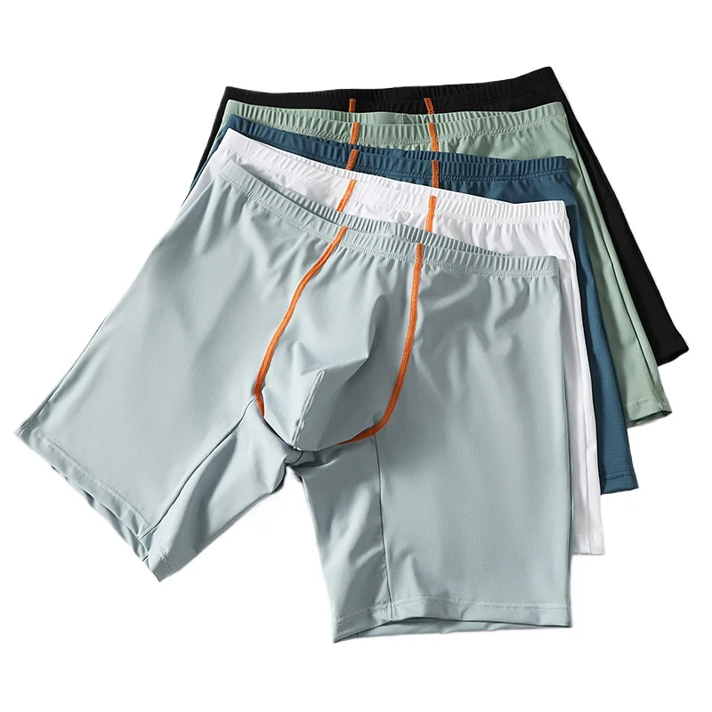 Men's Underwear Extended Boxers Ice Silk Casual Sports Panties Anti-Wear Leg Boxer High Elastic U Convex Pouch Underpants