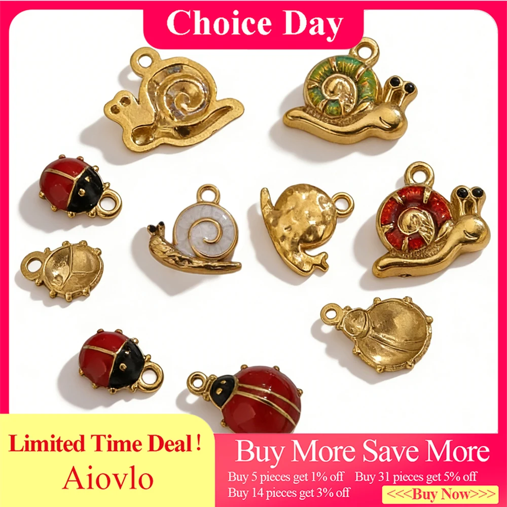 

5PCS Enamel Snail Ladybug Charms Insect Animal Pendants 18K Gold Stainless Steel for DIY Necklace Bracelet Jewelry Making Wholes