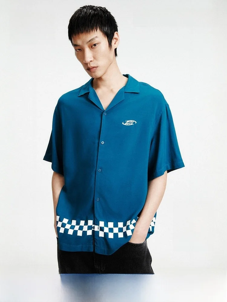 

H&M Men's Loose Fit Printed Cuban Collar Shirt Summer 2026 Short Sleeve Button up Casual Regular Length Open Cardigan