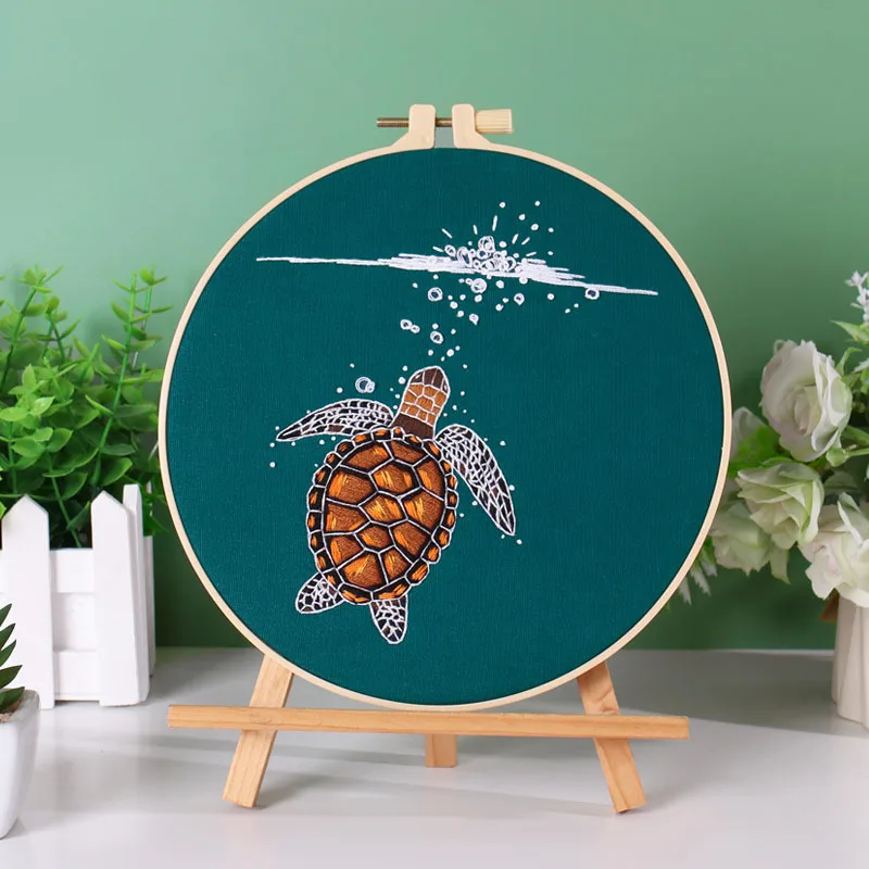 Sea Animal Bird Jellyfish Embroidery Kit for Beginners with Animal Pattern and Instructions Threads and Needles,Needlepoint Kit