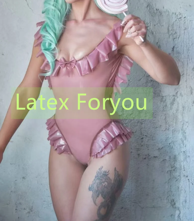 

Женский купальник ручной работы из натурального латекса, сексуальный женский леотард с рюшами, резиновое боди, пляжное бикини, костюм для косплея