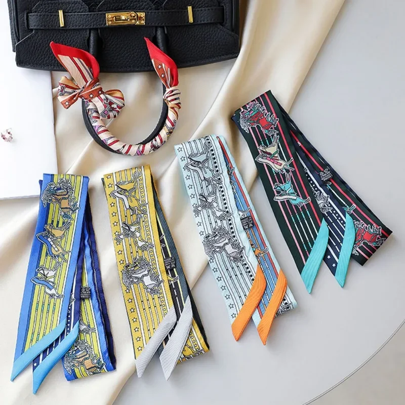 Luxury Scarf Women Spring New War Horse Knight Twill Decoration Small Silk Scarf Wrapping Bag Handle Ribbon Hair Band Scarf