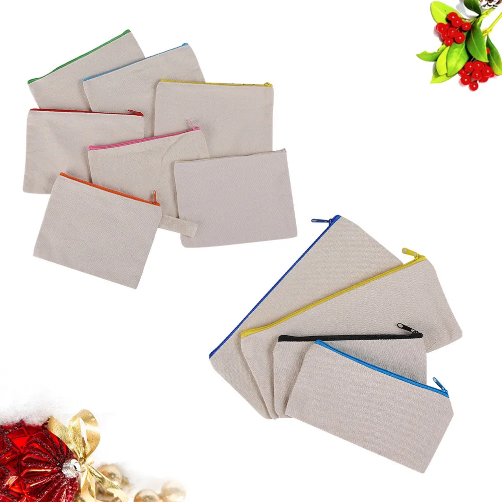 

10Pcs Canvas Pencil Case Zipper Large Capacity Pen Box Washable Scratch Resistant Travel Makeup Storage Pencil Case