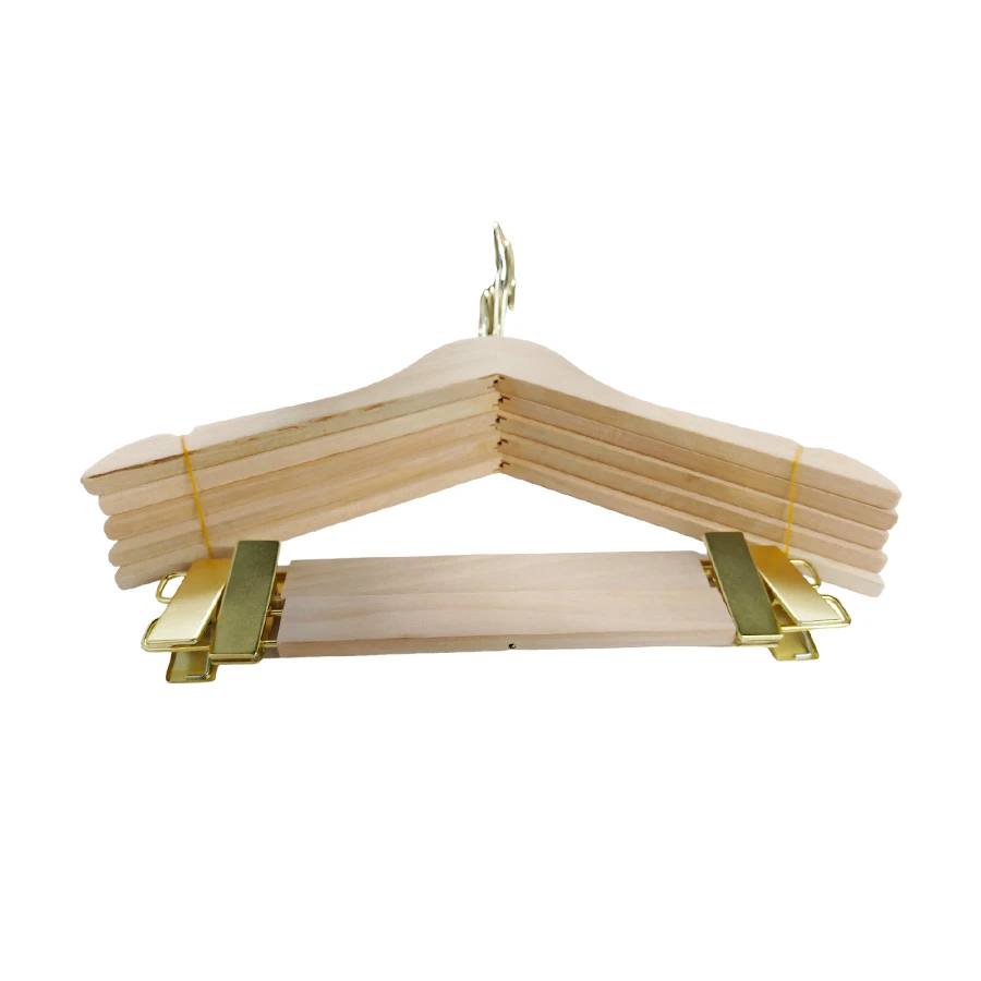 5, unpainted solid wooden hangers in homes and clothing stores, non-slip wooden trouser clips