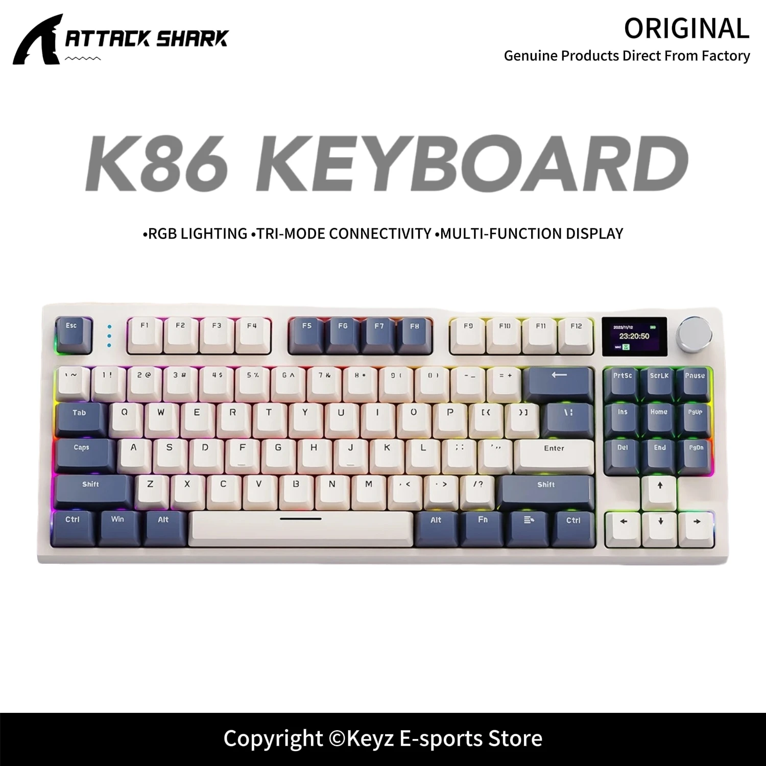 ATTACK SHARK K86 RGB Tri-Mode Hot Swap Mechanical Keyboard Gasket Structure CNC Metal Knob Smart Color Screen PBT Keycaps for PC