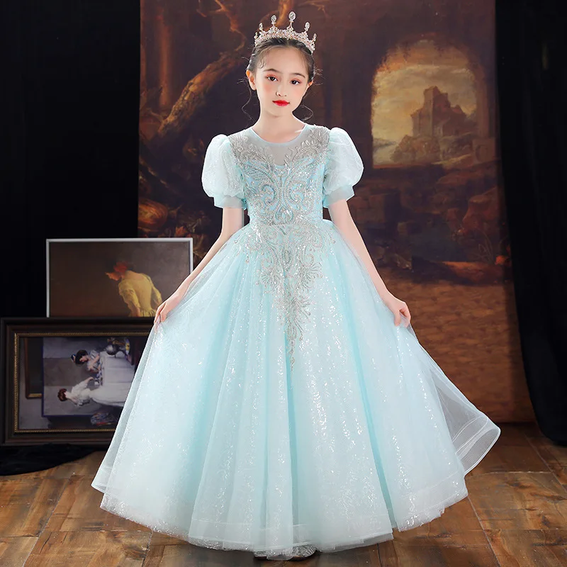 Children's Birthday Princess Dress Puffy Flower Girl Wedding Little Girl Dress Girl Host Piano Performance Dress Spring and Autu