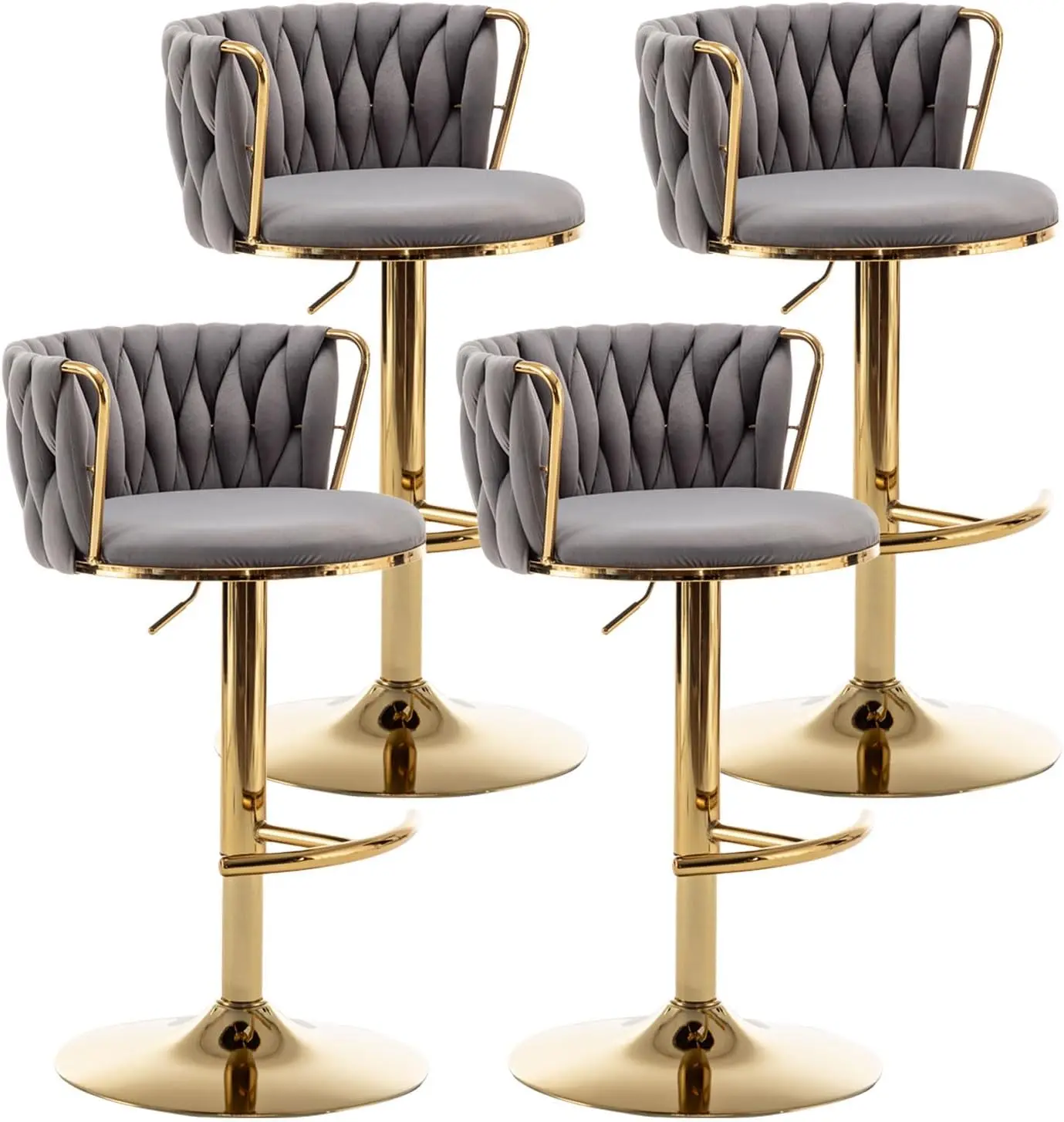 

Woven Bar Stools Set of 4, Counter Height Bar Stools with Low Back, Gold Swivel Bar Stools for Kitchen Island, Pub (Grey)