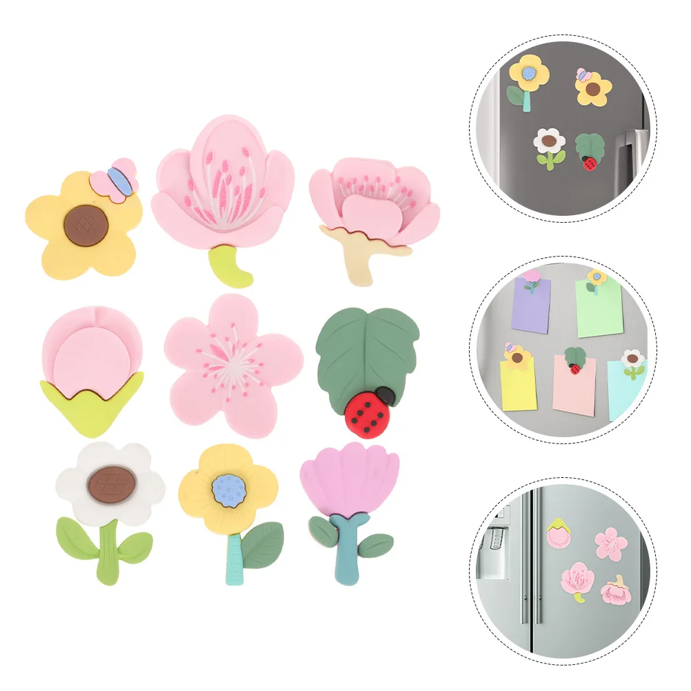 

9Pcs Cartoon Flower Fridge Magnet Rubber Base Decorative Magnetic for Kitchen Refrigerator Fridge Magnet