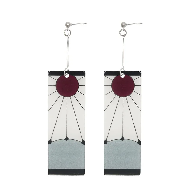 Fashion Acrylic Tanjiro Earrings Demon Slayer Earrings Anime Cosplay Props Hanafuda Drop Long Earrings for Women Girls Jewelry