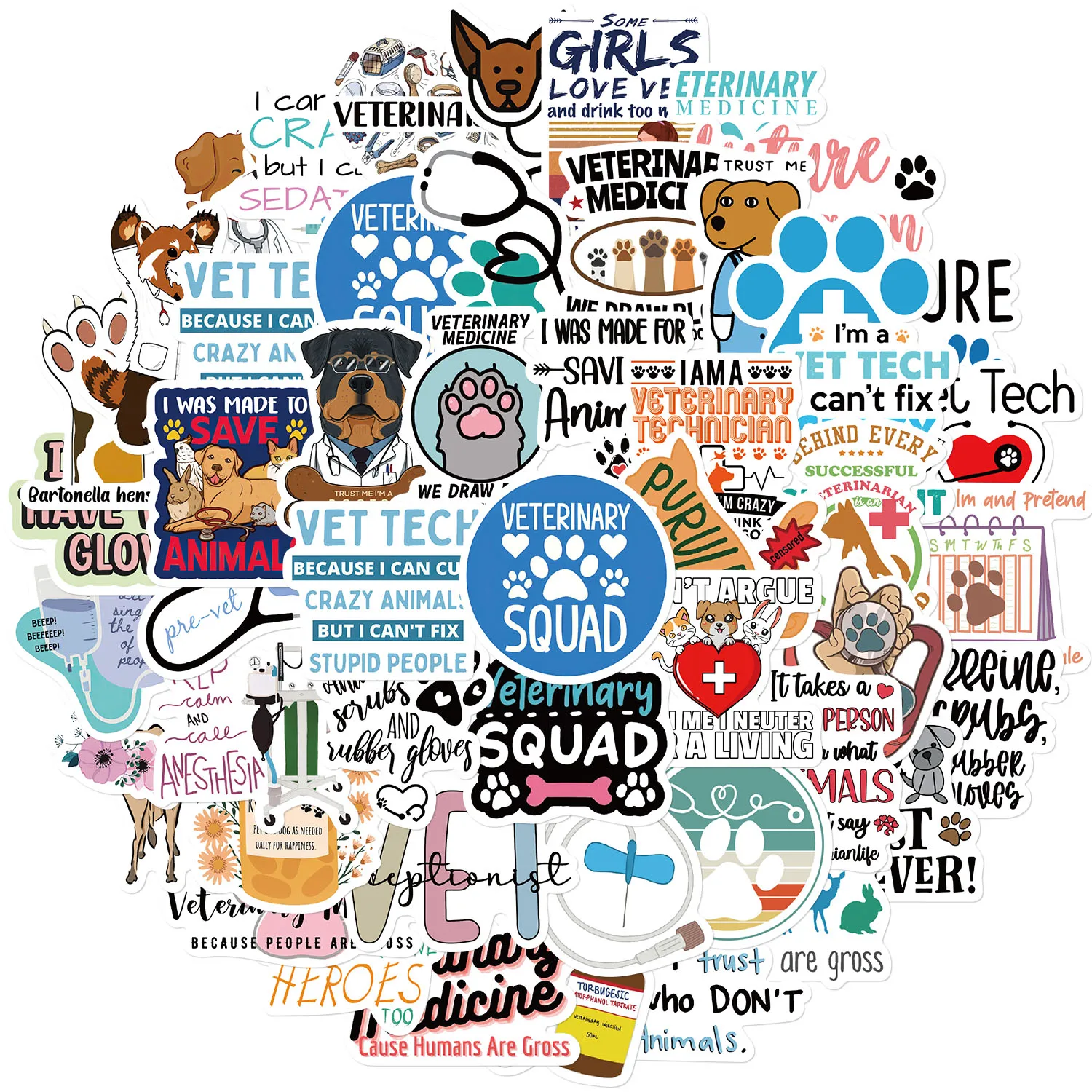 50PCS Creative Veterinary Stickers Graffiti Stickers DIY Motorcycle Luggage Skateboard Toy Waterproof Sticker Toy Wholesale