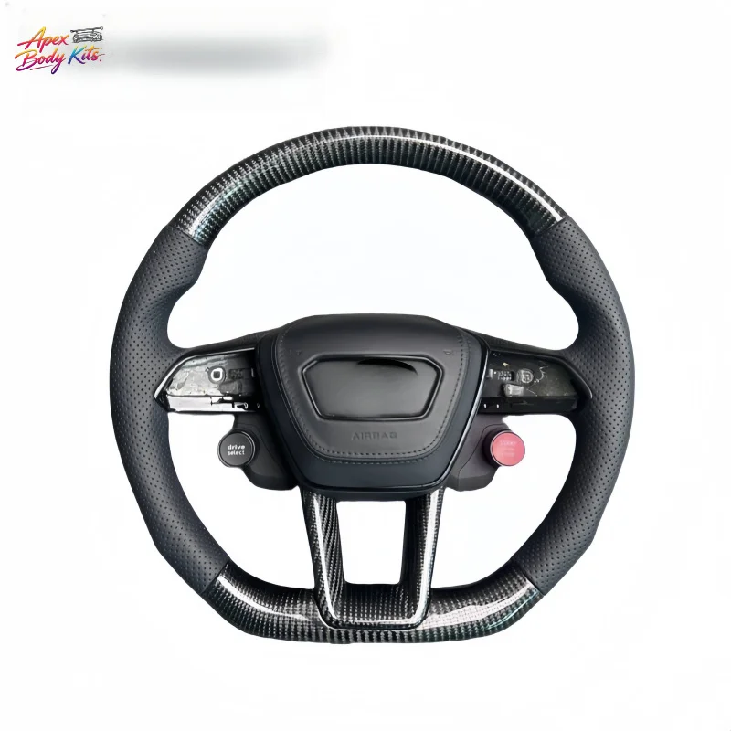 For Audi A6 A6L A7 A8 C8 Racing Leather Sports Flat Bottomed Carbon Fiber Steering Wheel Upgrade and Modification