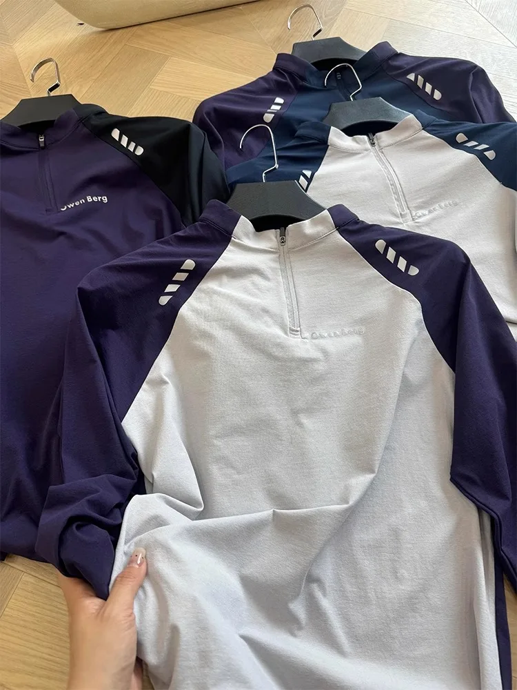 

Purple Ice Silk Qui Dry Long Sve T-irt Men's Summer Color Blo Cycling Clothing f Zip Stand Collar Top Breathable ...
