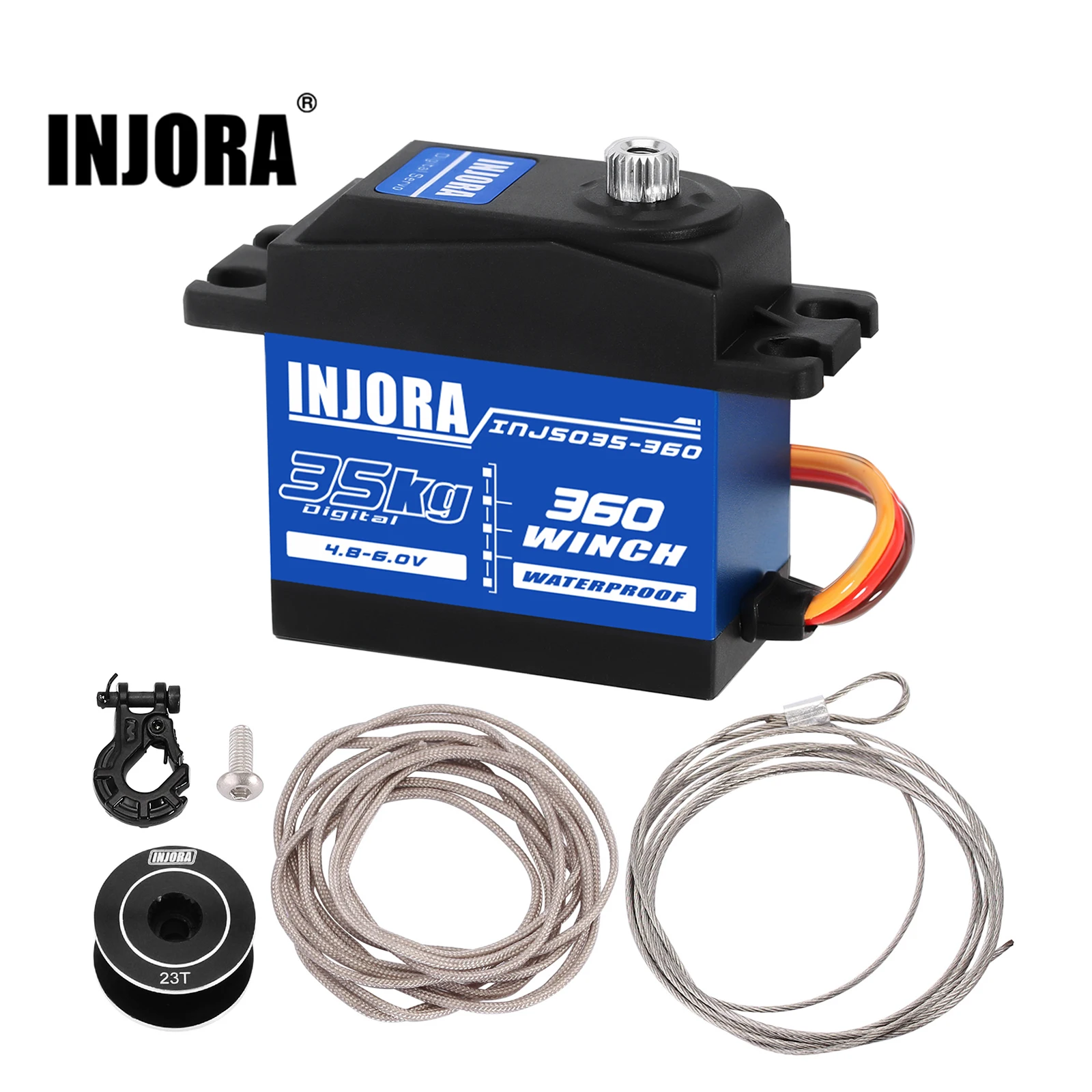 INJORA INJS035-360 35KG Wodoodporny 360 °   Obrotowa szpula wyciągarki z serwomechanizmem cyfrowym do modelu łodzi samochodowej RC Crawler