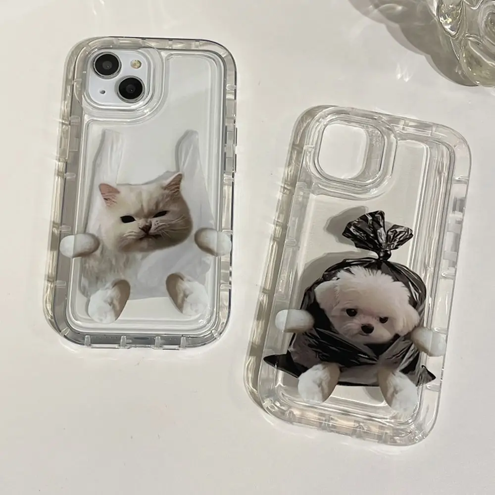 Bonita Funda de teléfono con gatito cachorro para iPhone, 16, 15, 14, 13, 12, 11, X, XS, XR, 7, 8 Pro, Max Plus, Mini Funda de Airbag para pareja
