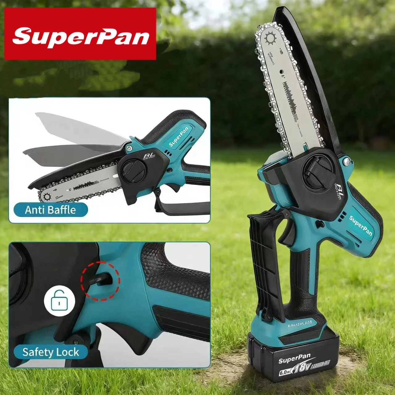 

Superpan Mini Chainsaw 420MM 80TXL Chain Garden Tree Trimming Electric Pruning Saw for Makita 18v Battery Pin