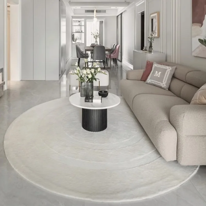 

Handmade solid color wool round carpet, home beige living room bedroom bedside floor mat