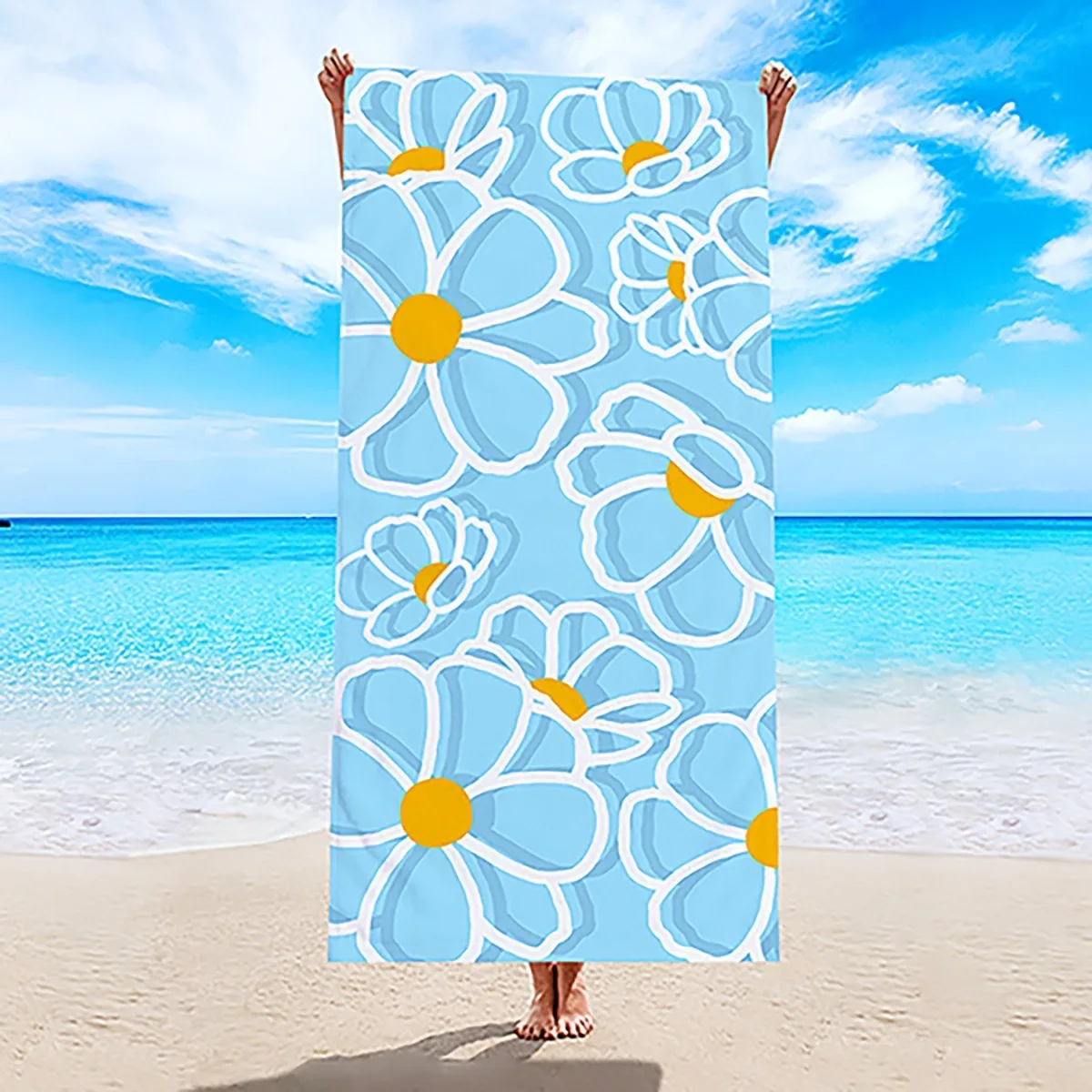 Blue Floral Microfiber Beach Towel Oversized Quick Dry Sand Free Bath Towels Large Lightweight Swimming Blanket Swimwear