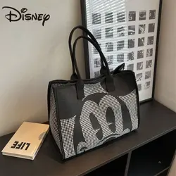 MINISO Disney Tote Bag Female 2023 New Large-capacity Shoulder Bag Fashion Mickey Woolen College Students Class Documents BAG