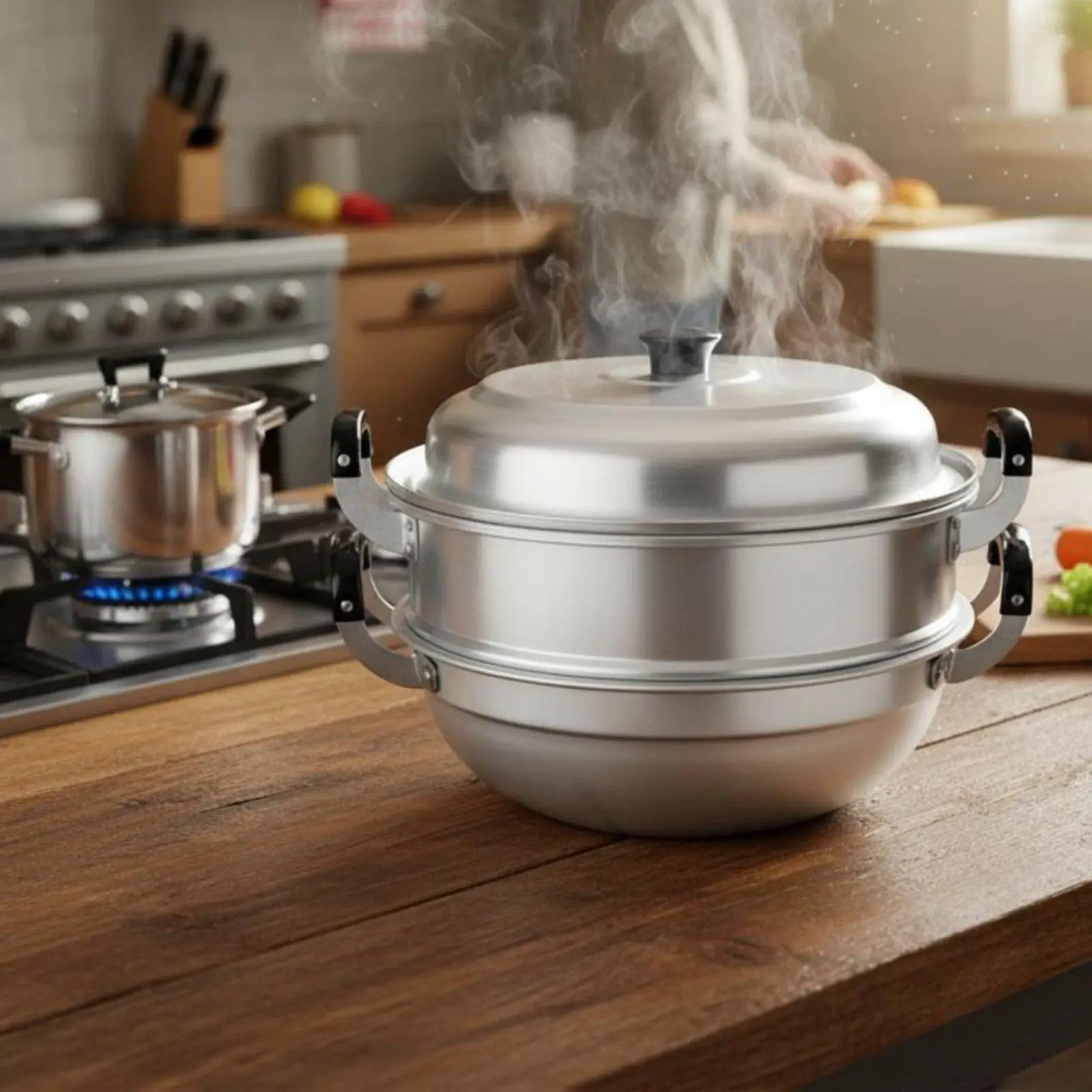 Multi Functional Aluminum Soup Pot with Steamer Basket Large Size Round Bottom Cookware for Seafood Buns