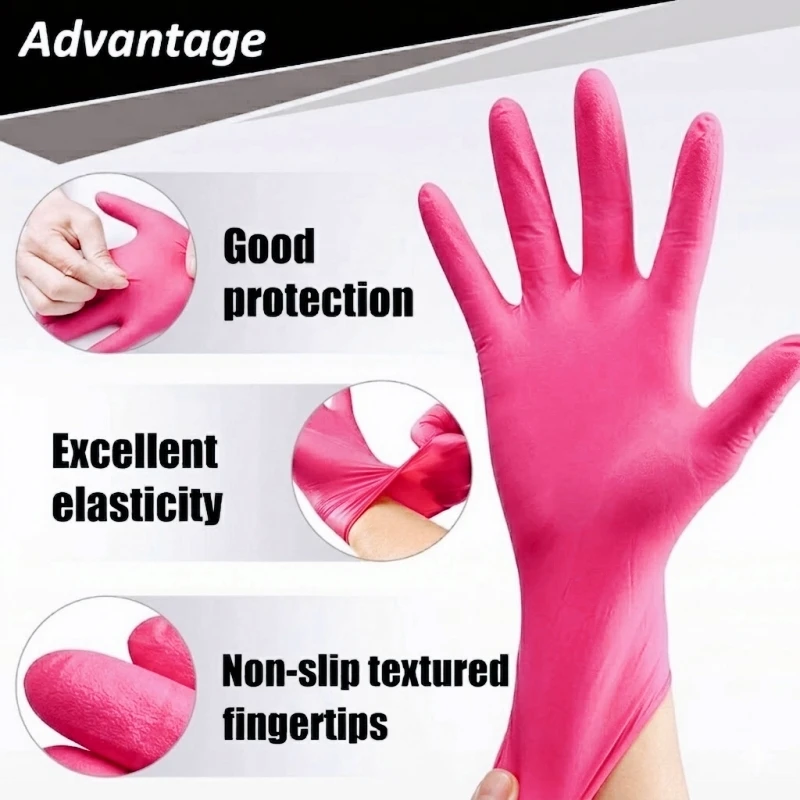 20/100PCS Fuchsia Nitrile Disposable Gloves Durable Latex Free Home Cleaning Gloves for Women Gardening Kitchen Food Pre Beauty
