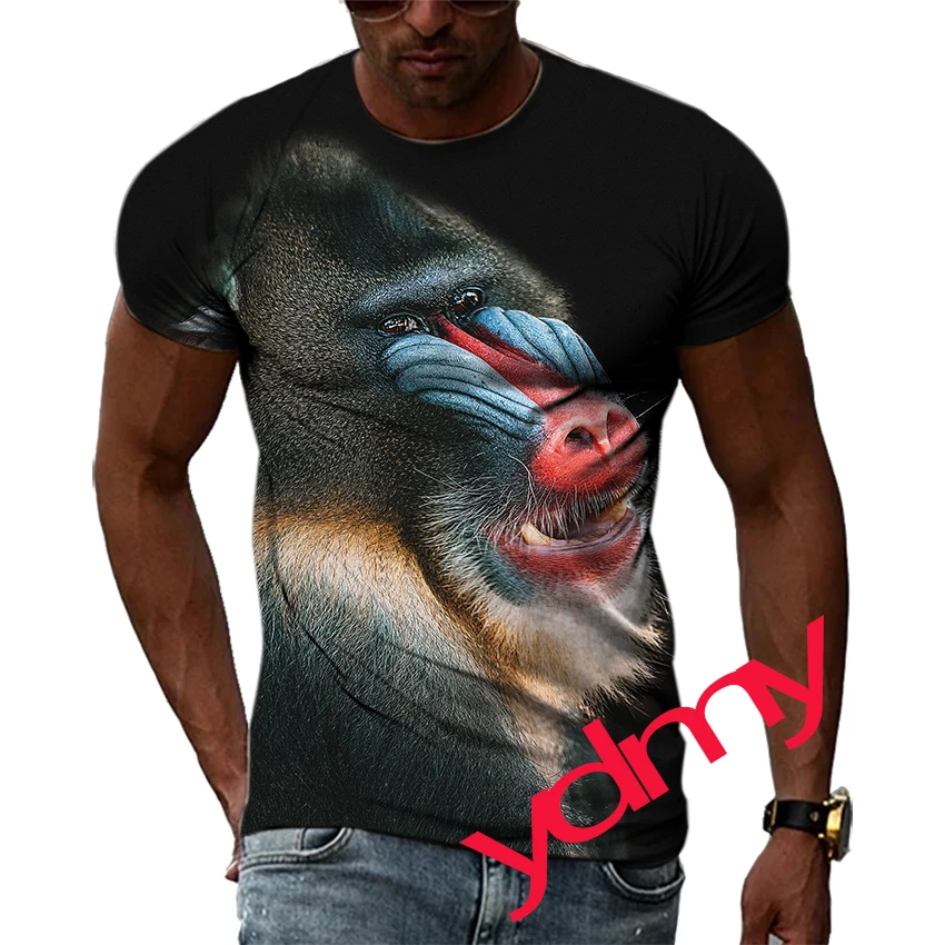 Summer Mandrill Pattern Quick-Dry Men's T-shirt Hip Hop 3D Print Personality   Neck Short Sleeve  Fashion Clothes