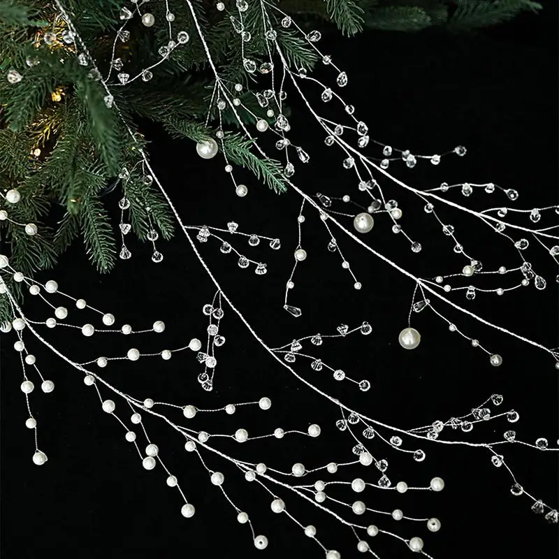 Christmas Bead Garland Christmas Garland Artificial Pearls Beads 3.6 Ft Clear Acrylic Crystal Beads Branch String Garland For