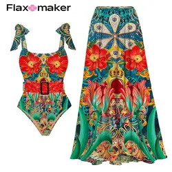 Flaxmaker 2024 Printed One Piece Swimsuit Set Tankini Beach Wear Printed Bathing Suit bodysuit wholesale clearance Flaxmaker