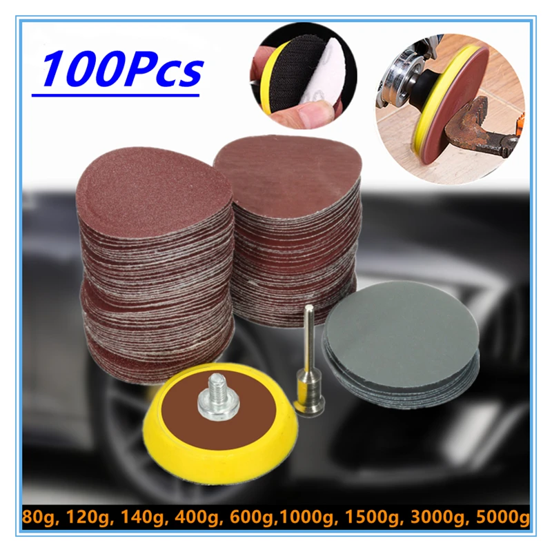 

100 шт. 25-мм (1 дюйм) наждачной бумаги + 1 дюйм абразивная опорная пластина на липучке + набор хвостовиков 1/8 дюйма для полировальных инструментов и аксессуаров для полировки