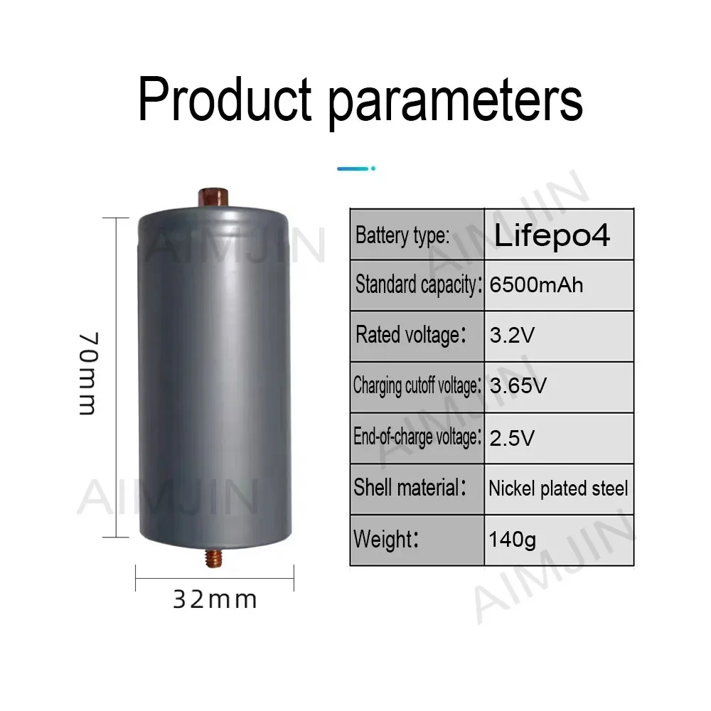 32650 3,2 V 2000 cykli Lifepo4 6500 mAh cylindryczne ogniwa litowe do zestawu DIY Ebike 12 V 24 V bateria + śruby