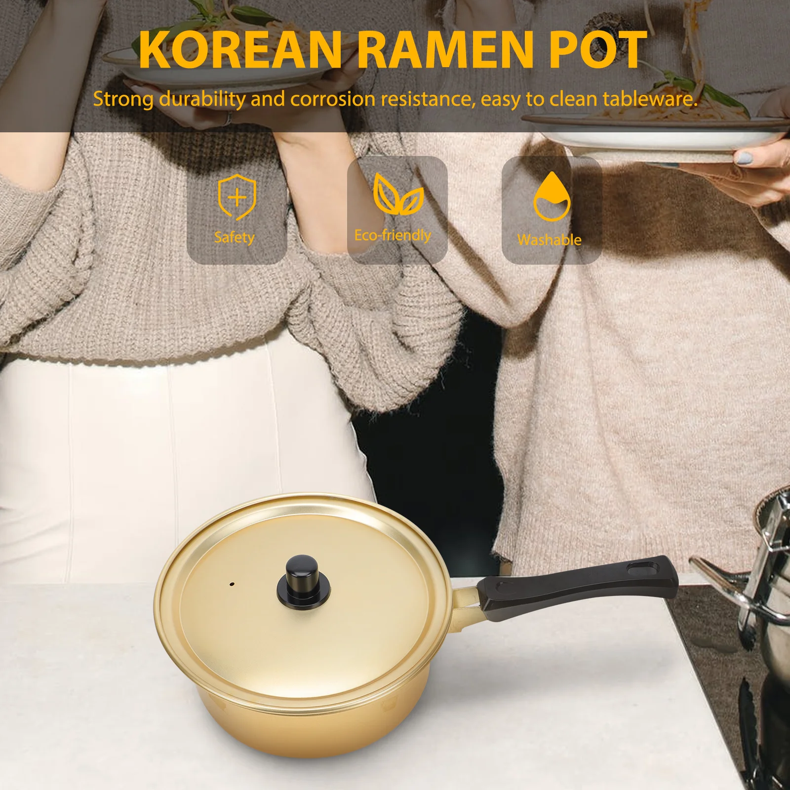 

1Pcs Korean Ramen Pot Cooking Pot Single Handle Aluminum Stockpot Household Kitchen Tool for Instant Noodles Soup Stew Milk